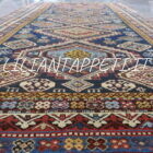 antico tappeto caucasico kuba lana su lana fondo blu ultimo quarto 800- 310x160 cm