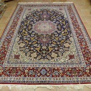tappeto Isfahan Extrafine Misto Seta fondo blu