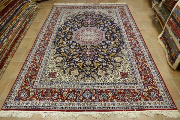 tappeto Isfahan Extrafine Misto Seta fondo blu
