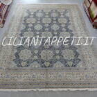 antico tappeto persiano nain habibian autentico grande fondo blu con lana e seta 380x280 cm