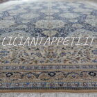 antico tappeto persiano nain habibian autentico grande fondo blu con lana e seta 380x280 cm