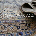 antico tappeto persiano nain habibian autentico grande fondo blu con lana e seta 380x280 cm