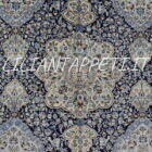 antico tappeto persiano nain habibian autentico grande fondo blu con lana e seta 380x280 cm