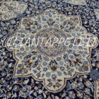 antico tappeto persiano nain habibian autentico grande fondo blu con lana e seta 380x280 cm