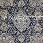 antico tappeto persiano nain habibian autentico grande fondo blu con lana e seta 380x280 cm