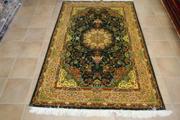 tappeto persiano tabriz 60 raj verde misto seta da salotto
