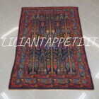 tappeto persiano curdo antico fondo blu con albero della vita stilizzata lana su cotone 183x135 cm