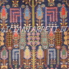 tappeto persiano curdo antico fondo blu con albero della vita stilizzata lana su cotone 183x135 cm