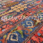 tappeto persiano curdo antico fondo blu con albero della vita stilizzata lana su cotone 183x135 cm
