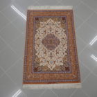 piccolo tappeto isfahan misto seta firmato color avorio salmone