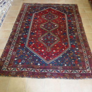 tappeto persiano gashgai rosso e blu da sala