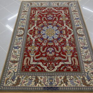 tappeto persiano isfahan misto seta fondo rosso da salotto