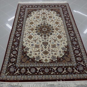 tappeto isfahan misto seta extrafine da salotto fondo avorio