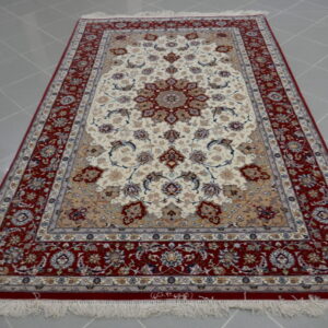 tappeto persiano isfahan misto seta extrafine fondo avorio da salotto