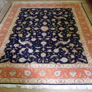 tappeto persiano tabriz 60 raj rara dimensione fondo blu misto seta 300x250