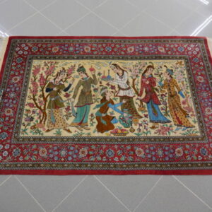 picco tappeto persianokum tutto seta figurativo