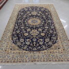 tappeto persiano nain 9 fili fondo blu misto seta da salotto