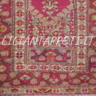 antico tappeto turco ghiordes a doppia preghiera fondo rosa ciclamino 215x133 cm