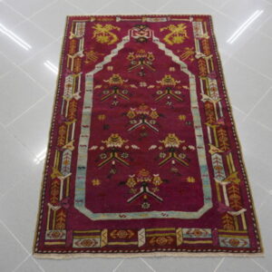antico tappeto turco kirshehir a preghiera della seconda metà dell'800 fondo rosso ciclamino