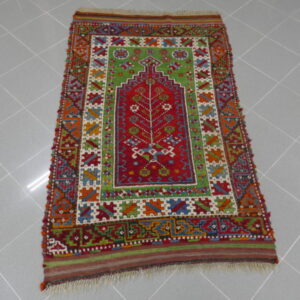 tappeto turco a preghiera color verde rosso avorio