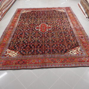 antico tappeto persiano enjelas grande da salotto motivo herati fondo blu-nero