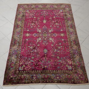 antico tappeto keshan suf tutto seta color porpora lilla da salotto