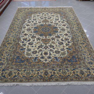 tappeto persiano nain 9 fili misto seta fondo avorio da salotto