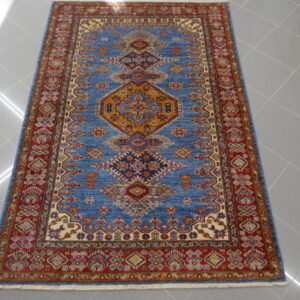 tappeto orientale kazak da salotto color azzurro