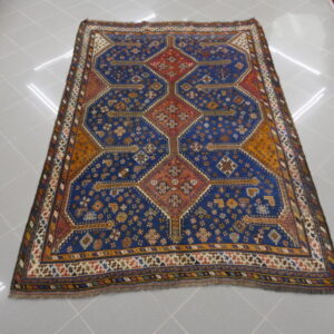 antico tappeto gashgai da salotto color carta da zucchero ed arancio
