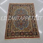 tappeto persiano kum vecchio lana su cotone fondo azzurro 148x108 cm