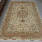 tappeto persiano tabriz 70 raj misto seta da salotto fondo avorio
