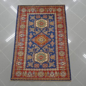 piccolo tappeto orientale kazak fondo blu da salotto