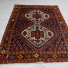 antico tappeto afshari con 2 medaglioni fondo avorio da salotto