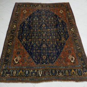antico tappeto persiano gashgai kashkuli fondo blu da salotto
