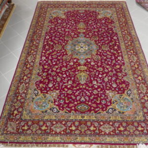 tappeto persiano Tabriz 70 Raj ExtraFine Misto Seta da salotto fondo rosso