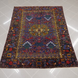 antico tappeto persiano afshari neyriz fondo blu giallo
