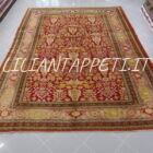 tappeto turco antico kayseri da salotto senza il medaglione tutto lana fondo rosso 338x240 cm