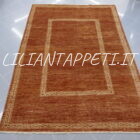 tappeto afghano gabbeh moderno fondo marrone da salotto con 2 piccole cornicette motivo greca in lana 250x175 cm
