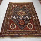 tappeto persiano gashgai antico da salotto fondo blu tutto lana 248X170 cm