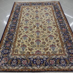 tappeto persiano isfahan misto seta fondo avorio da salotto