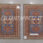 Scendiletti orientali kazak azzurri disegno geometrico 90x60 cm