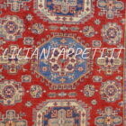 tappeto orientale kazak da sala fondo rosso in lana 253x178 cm