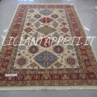 tappeto orientale afghano kazak da sala fondo avorio 295x197 cm in lana