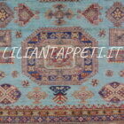 tappeto orientale afghano kazak da sala fondo turchese in lana 234x169 cm