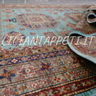 tappeto orientale afghano kazak da sala fondo turchese in lana 234x169 cm
