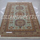 tappeto orientale afghano kazak da sala fondo turchese in lana 234x169 cm