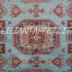 tappeto orientale afghano kazak da sala fondo turchese in lana 234x169 cm