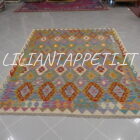 kilim afghano da salotto multicolore in lana 238x187 cm