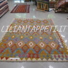 kilim afghano da salotto multicolore in lana 238x187 cm