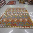 kilim afghano da salotto multicolore in lana 238x187 cm